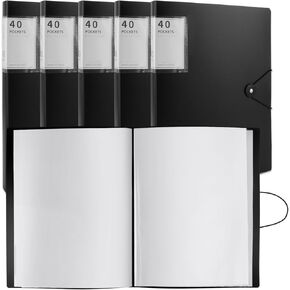 6 Packs Portfolio Folder for Artwork 9"x 12" Art Portfolio Binder with Plastic Sleeves, Black Presentation Book with Protector Sleeves, 40 Pockets 80 Page Capacity