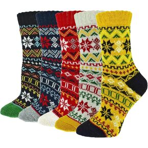 Fraobbg 5 Pairs Vintage Winter Women Socks Warm Thick Knitted Soft Wool Socks Christmas Gifts Cozy Crew Socks