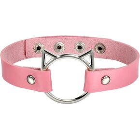Rofusn Black Gothic Leather Choker Collar for Women, Adjustable Punk Studded Necklace with Heart Ring Cosplay Party Jewelry