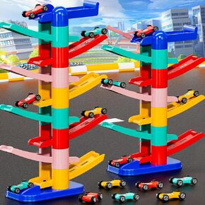 TEMI Kids Play Cars Race Cars for Boys Girls 1 2 3 4 5 6 7 8 Years Old - Car Toy Set, Race Cars Tracks with 4 Small Cars, Toddler Race Track for Kids 18-36 Months, Christmas Birthday Gifts Car Sets