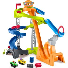 Fisher-Price Little People Toddler Toy Hot Wheels Spiral Stunt Speedway Race Track Playset with 2 Cars for Pretend Play Kids Ages 18+ Months