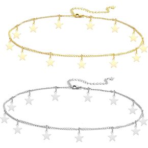 Boho Choker Necklaces for Women Boho Layered Necklaces Black Chokers for Women Coin Pendant Long Necklaces Jewelry for Girls