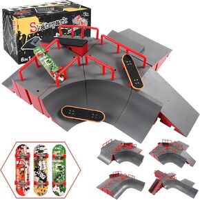 Fingerboard Skatepark,Finger Skateboard Park Kit with 3 Fingerboards and 10 Skatepark Ramps,Fingerboard Park Combo with Corner Roll-in Ramp and Stair,Skateboard Toys Christmas Birthday Gift for Kids