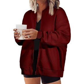 سترات Eytino النسائية بمقاس كبير وأكمام طويلة وسحاب كامل كاجوال خفيفة الوزن للخريف (1X-5X) in Kuwait