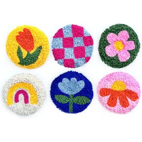 SPINNY Punch Needle Kit, Set of 6 Coasters, Includes Beginner Video Tutorials and Instructions, Beginner Punch Stitch for Adults, Mug Rug Punch Needle Kit,