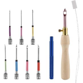 10pcs Punch Needle Kit, Adjustable Punch Embroidery Kit with 7 Sizes Lavor Needle Heads Sewing Art Needle Tool for Adult Beginners Flossing Cross Stitch DIY Craft