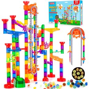 Meland Marble Run - 132Pcs Marble Maze Game Building Toy for Kid, Marble Track Race Set & STEM Learning Toys for Boy Girl Age 3 4 5 6 7 8 9+ (102 Translucent Marbulous Pcs & 30 Glass Marbles)