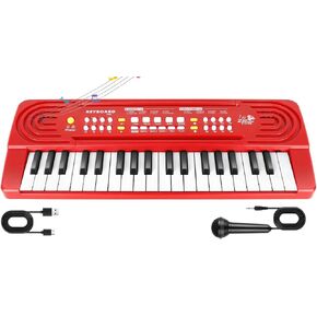 37 Key Upgrade Keyboard Piano for Kids Beginners Electronic Red Piano with Microphone Music Toys for 3 4 5 6 Year Old Girls Boys Gifts Ages 3-5