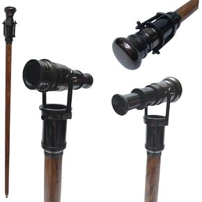 Walking Cane with Telescope Brass Handle Foldable Nautical Wooden Walking Stick Ideal Unisex