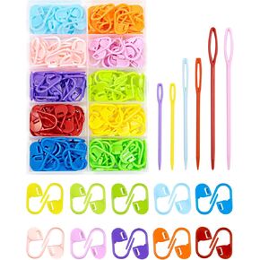 FIVEIZERO 200 Pcs Stitch Markers 10 Color Knitting Markers Crochet Hook and Needle Clip, Sewing Needles with Plastic Eyelets, Colorful Crochet and Needle Markers for DIY and Craft Sewing