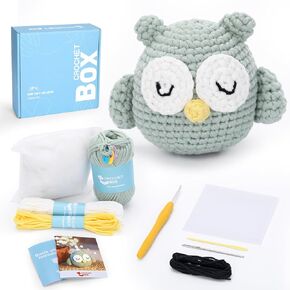 Complete Beginners Crochet Kit - Owl Crochet Kit, All You Need for Crocheting, Step-by-Step Video Tutorials, Instruction, Tools, Holiday Birthday Gift for Adults, Teens