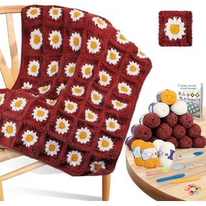 Coopay Crochet Kit Beginners for Blanket, Granny Squares Crochet Blanket Kit with Instructions & Enough Yarn, Complete Crochet Starter Kit Easy Learn to Crochet Blanket Kit for Adults (Blue-Purple)