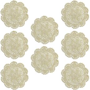 Phantomon 8 Inch Doilies Crochet Round Lace Doily Handmade Placemats 100% Cotton Crocheted Coasters, Flower Design, Pack of 8 (Beige)