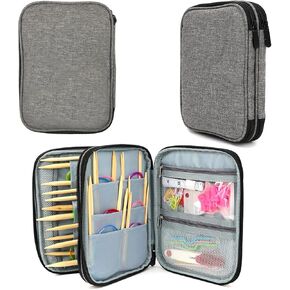 New Knitting Needls Case Without Hooks and Accessories,Zipper Storage Organizer Bag with Web Pockets for Various knitting Needles/Knitting Accessories/Crochet Hook Kit Tools,Lightweight,Easy to Hold