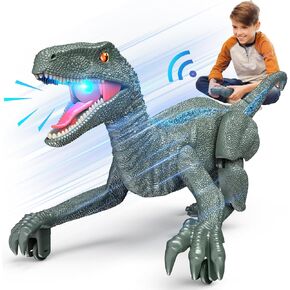 Remote Control Dinosaur, Realistic Dinosaur Toys for Kids 3-5, 2.4GHZ, Walking,Rechargeable, 3D Eyes, 3 Sound Effects, Demo Function, Jurassic Toys for Christmas, Kids 3+