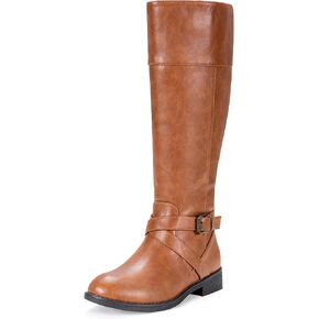 Vepose Women's 49 Knee High Tall Riding Boots with Low Heel+Buckle Calf Boot