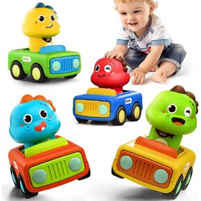 iPlay, iLearn Press Go Car Toys for Toddlers 1-3, Baby Animal Race Cars, Infant Play Car Set, Push Go Friction Dino Car for 6-9-12-18 Month, 1st Birthday Gift Easter Stuffer for 1-2 Years Old Boy Kid