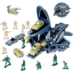 Military Airplane Toys Set, 5 Pack Assorted Vehicles Trucks Helicopter Toys and 12 Pack Soldiers Army Men, with Decorate Launch The Missile, Gifts for Kids Boys