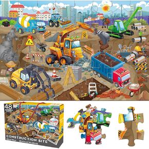 48 Pieces Jumbo Floor Puzzles for Kids ages 3-5, Puzzle for Kid Ages 4-6, Construction Site Jigsaw Large Puzzles, Children Learning Preschool Educational Toys, Great Gift for Kids 4-8 Years Old