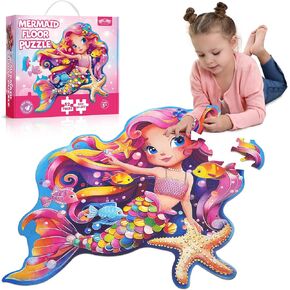 BenBen Floor Puzzles, 26"x 27.5" Mermaid Puzzles for Kids Ages 4-6, 52 Piece Large Jigsaw Puzzles for Toddlers, Mermaid Toys Birthday Gift for Girls Boys