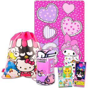Hello Kitty Fleece Blanket Sleepover Set for Girls - Bundle with 45x60 Inch My Melody Throw Blanket, Hello Kitty and Friends Bag, Stickers and More | Hello Kitty Overnight Pack