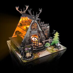DIY Miniature House Kit, Tiny for Adults to Build, Magic Cabin House,3D Wooden Puzzles Dollhouse Bookshelf Insert Decor Alley-Creativity Kit with LED Light for Family and Friends (Luna's Magic House)