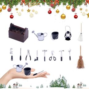 14pcs Miniature Tool Box Wooden, Dollhouse Miniature Tools Toolbox Model for 1/12 Doll House Accessories for Dollhouse Decoration Child Pretend Toy DIY Crafts Ornament