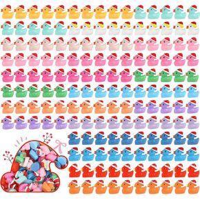 160PCS Christmas Duck Mini Ducks Christmas Décor Miniature Figures Fairy Garden Aquarium Ornament Dollhouse Decoration DIY Slime Kit Birthday Party Hide and Seek Prank(16 Colors)