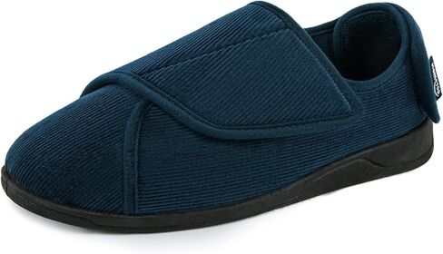 HomeTop Men's Adjustable Hook and Loop Memory Foam Diabetic Slippers, Comfy Indoor Outdoor Extra Wide House Shoes for Swollen Feet in Saudi Arabia