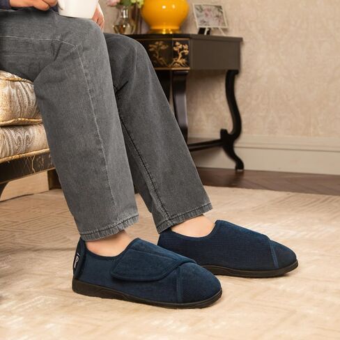HomeTop Men's Adjustable Hook and Loop Memory Foam Diabetic Slippers, Comfy Indoor Outdoor Extra Wide House Shoes for Swollen Feet in Saudi Arabia