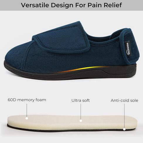 HomeTop Men's Adjustable Hook and Loop Memory Foam Diabetic Slippers, Comfy Indoor Outdoor Extra Wide House Shoes for Swollen Feet in Saudi Arabia