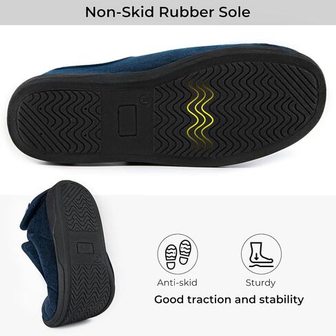 HomeTop Men's Adjustable Hook and Loop Memory Foam Diabetic Slippers, Comfy Indoor Outdoor Extra Wide House Shoes for Swollen Feet in Saudi Arabia