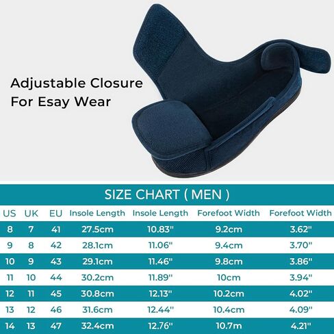 HomeTop Men's Adjustable Hook and Loop Memory Foam Diabetic Slippers, Comfy Indoor Outdoor Extra Wide House Shoes for Swollen Feet in Saudi Arabia