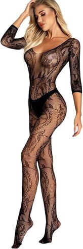 Womens One Piece Fishnet Bodysuit Lingerie Mesh Bodystocking Nightwear Jumpsuit Underwear in Saudi Arabia