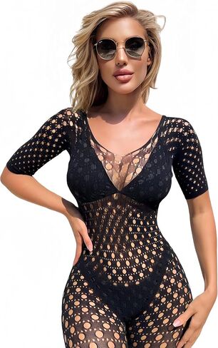 Womens One Piece Fishnet Bodysuit Lingerie Mesh Bodystocking Nightwear Jumpsuit Underwear in Saudi Arabia