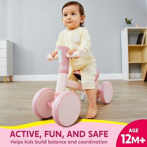 SYNCFUN LED Baby Balance Bike with Music for 1 2 Year Old Boys Girls, Balance Bike with Lights & Sounds, Educational Toys for 1 Year Old, 4 Wheels Balance Bike Toddler Toys in Kuwait