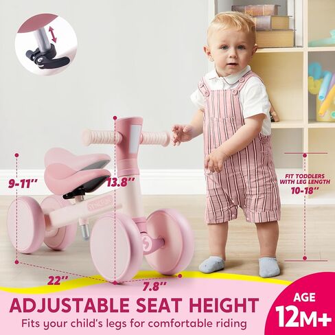 SYNCFUN LED Baby Balance Bike with Music for 1 2 Year Old Boys Girls, Balance Bike with Lights & Sounds, Educational Toys for 1 Year Old, 4 Wheels Balance Bike Toddler Toys in Kuwait