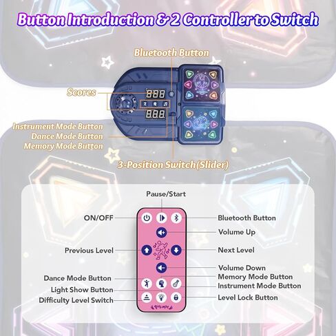 Dance Mat Toys for 3-12 Year Old Girls Boys,Dance Mat for Kids with Light Up 12-Buttons, Music Dance Toy for Toddler with 5 Modes & Bluetooth,Birthday Xmas Gifts for 3 4 5 6 7 8 9 10+ Year Old Kids in Saudi Arabia