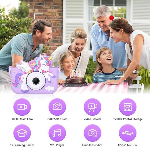 Unicorn Toys Camera for Kids Girls Age 3-8, Toddler Kids Digital Camera Christmas Birthday Gifts for 3 4 5 6 7 8 Years Old Girl, Cute Selfie Video Camera, HD 1080P, 32GB SD Card, Purple in Saudi Arabia