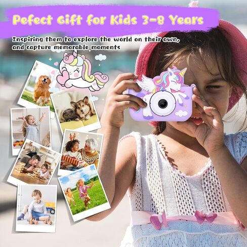 Unicorn Toys Camera for Kids Girls Age 3-8, Toddler Kids Digital Camera Christmas Birthday Gifts for 3 4 5 6 7 8 Years Old Girl, Cute Selfie Video Camera, HD 1080P, 32GB SD Card, Purple in Saudi Arabia