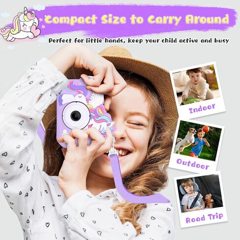 Unicorn Toys Camera for Kids Girls Age 3-8, Toddler Kids Digital Camera Christmas Birthday Gifts for 3 4 5 6 7 8 Years Old Girl, Cute Selfie Video Camera, HD 1080P, 32GB SD Card, Purple in Saudi Arabia