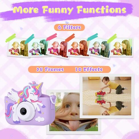 Unicorn Toys Camera for Kids Girls Age 3-8, Toddler Kids Digital Camera Christmas Birthday Gifts for 3 4 5 6 7 8 Years Old Girl, Cute Selfie Video Camera, HD 1080P, 32GB SD Card, Purple in Saudi Arabia