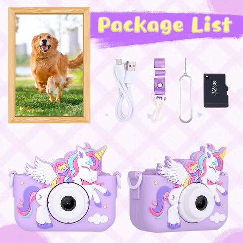 Unicorn Toys Camera for Kids Girls Age 3-8, Toddler Kids Digital Camera Christmas Birthday Gifts for 3 4 5 6 7 8 Years Old Girl, Cute Selfie Video Camera, HD 1080P, 32GB SD Card, Purple in Saudi Arabia