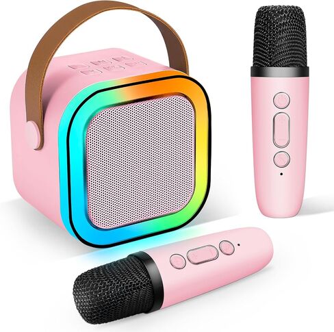 Mini Karaoke Machine,Portable Karaoke Machine with 2 Wireless Microphones,4-12 Years Old Girls Birthday Gift for Childrens,Home Party(Pink) in Saudi Arabia
