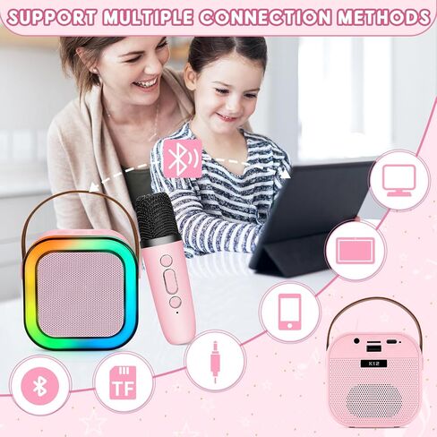 Mini Karaoke Machine,Portable Karaoke Machine with 2 Wireless Microphones,4-12 Years Old Girls Birthday Gift for Childrens,Home Party(Pink) in Saudi Arabia