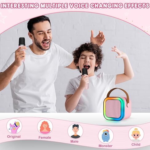 Mini Karaoke Machine,Portable Karaoke Machine with 2 Wireless Microphones,4-12 Years Old Girls Birthday Gift for Childrens,Home Party(Pink) in Saudi Arabia