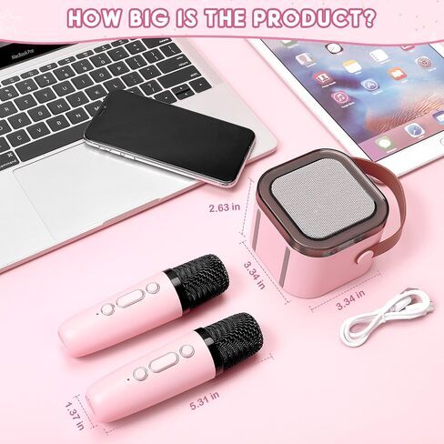 Mini Karaoke Machine,Portable Karaoke Machine with 2 Wireless Microphones,4-12 Years Old Girls Birthday Gift for Childrens,Home Party(Pink) in Saudi Arabia
