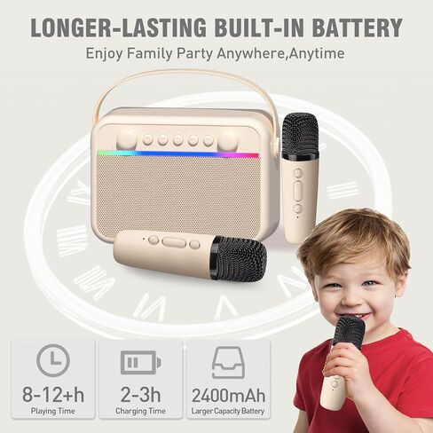 Karaoke Machine for Kids Portable Bluetooth Speaker with 2 Wireless Microphone 24 Pre-Loaded Nursery Rhymes Robot Kids Christmas Birthday Gifts for Girls Boys Ages 2,3,4,5,6,7,8,9,10,11,12 +Year Old in Saudi Arabia