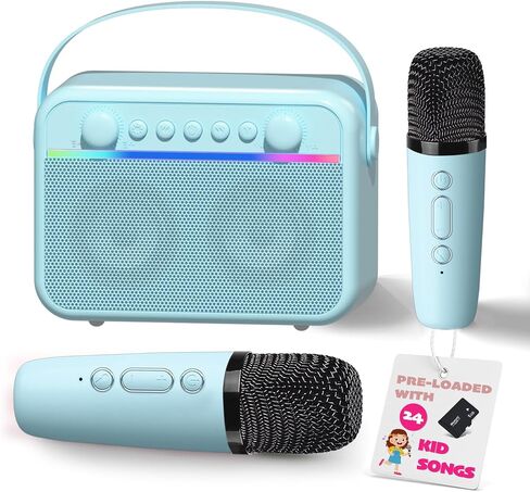 Karaoke Machine for Kids Portable Bluetooth Speaker with 2 Wireless Microphone 24 Pre-Loaded Nursery Rhymes Robot Kids Christmas Birthday Gifts for Girls Boys Ages 2,3,4,5,6,7,8,9,10,11,12 +Year Old in Saudi Arabia