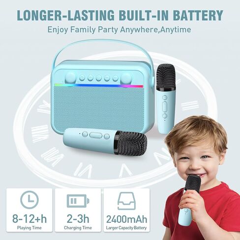 Karaoke Machine for Kids Portable Bluetooth Speaker with 2 Wireless Microphone 24 Pre-Loaded Nursery Rhymes Robot Kids Christmas Birthday Gifts for Girls Boys Ages 2,3,4,5,6,7,8,9,10,11,12 +Year Old in Saudi Arabia